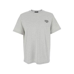 A.P.C. Men Grey Crew Neck T-Shirt With Embroidered Logo On Front In Cotton Man